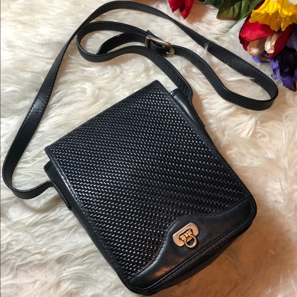 Vintage Black Woven Crossbody with Gold Accent